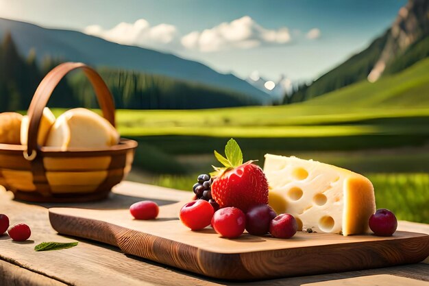 Photo summer picnic berries and cheese