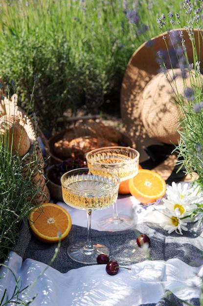 Summer picnic on a lavender field