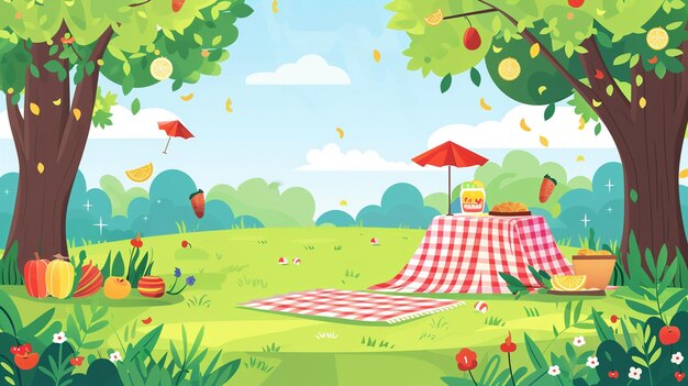 Photo summer picnic in the park vector flat design