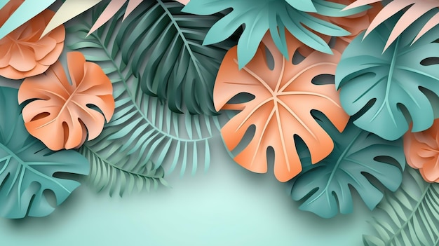 Summer plant paper cut background Generative AI