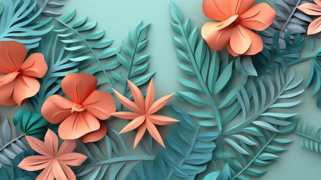 Summer plant paper cut background Generative AI