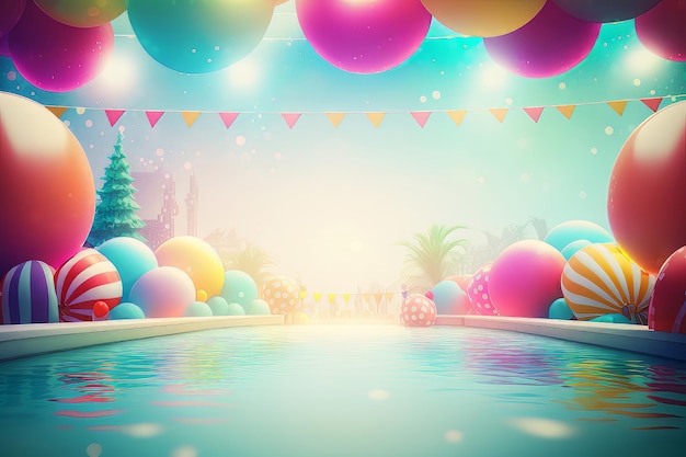 Summer pool party background Illustration AI Generative