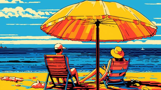 Photo summer in pop art style depicting a relaxing wallpaper