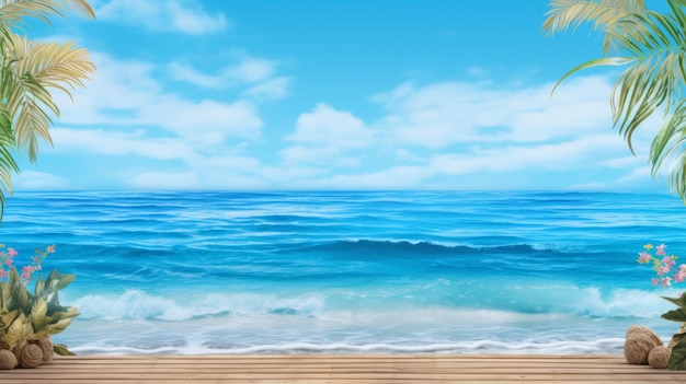 Summer product backdrop blue sea background Summer the hottest season Generative AI