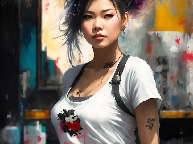 summer punk Vietnamese lady AI Generative Illustration Graphic