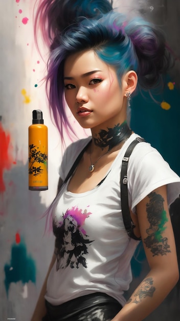 summer punk Vietnamese lady AI Generative Illustration Graphic