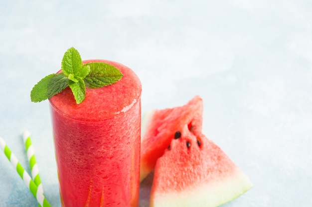 Summer red watermelon drink in glass