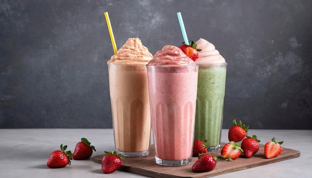 Summer refreshing drink fruit strawberry frappe smoothie juice ice and sparkling water