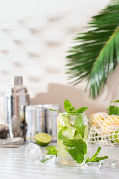 Summer refreshing hard seltzer cocktail with shadows