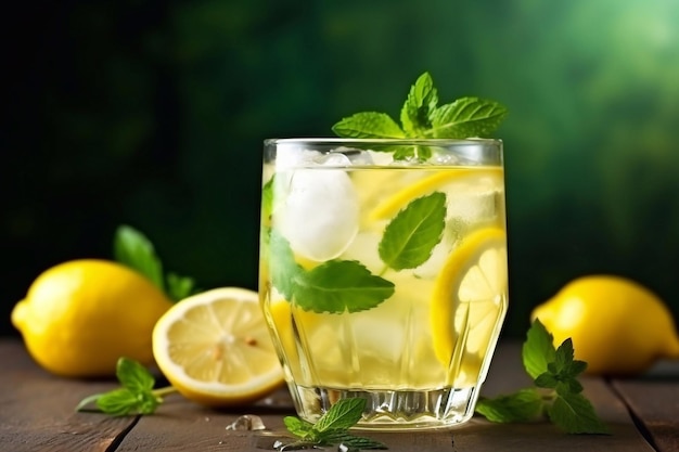 Summer refreshing lemonade drink or alcoholic cocktail with ice