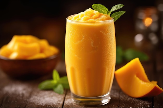 Summer refreshing mango cocktail in tall glass AI Generative