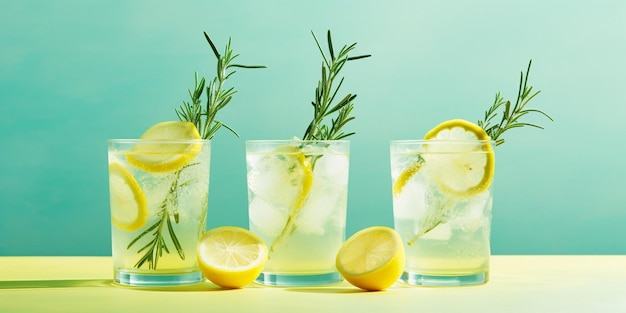 Summer refreshing nonalcoholic cocktails Lemonade garnished with fresh rosemary S Generative AI