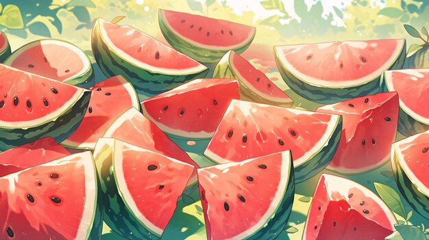 Summer refreshing watermelon illustration refreshing green fruit watermelon juice