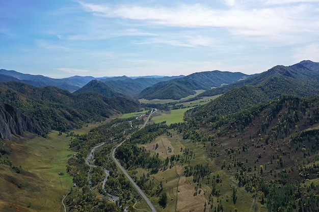 summer road top view drone, nature landscape background