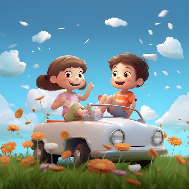 Summer Road Trip Two Cute 3D Characters on an Adventure