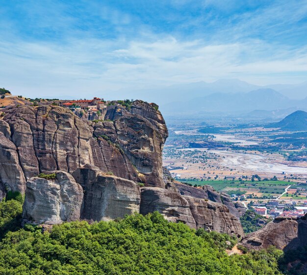 Summer rocky Meteora monasteries Greece