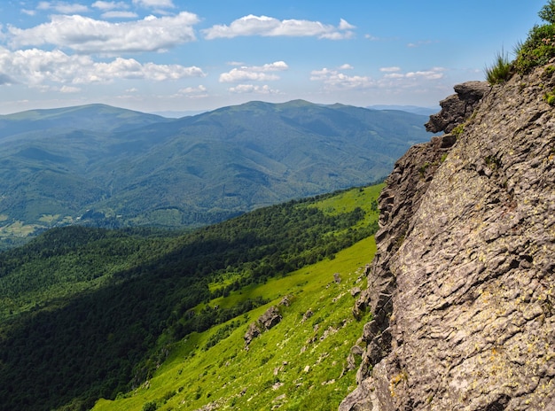 Summer rocky mountain slope Pikuj Mountain top Carpathian Ukraine