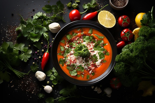 _Summer's Delight Tasty Gazpacho on a Dark Background_