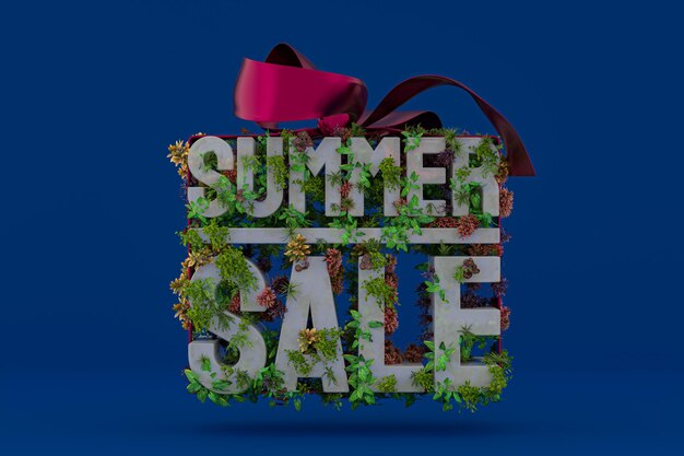 Summer sale 3d render lettering template banner background.