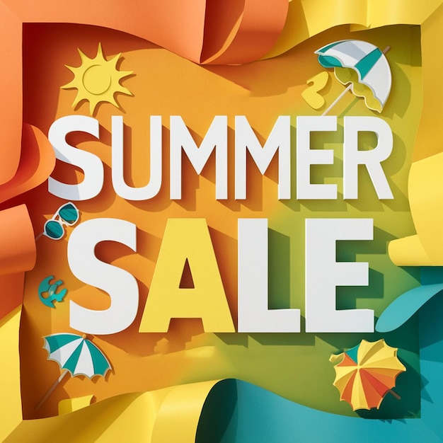 summer sale banner background with 3d illustration