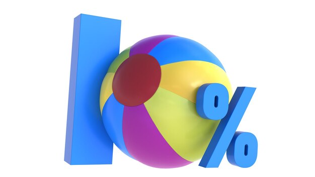 Summer sale banner Big sale special up to 10 off ten percent with beach ball isolated on white 3D render