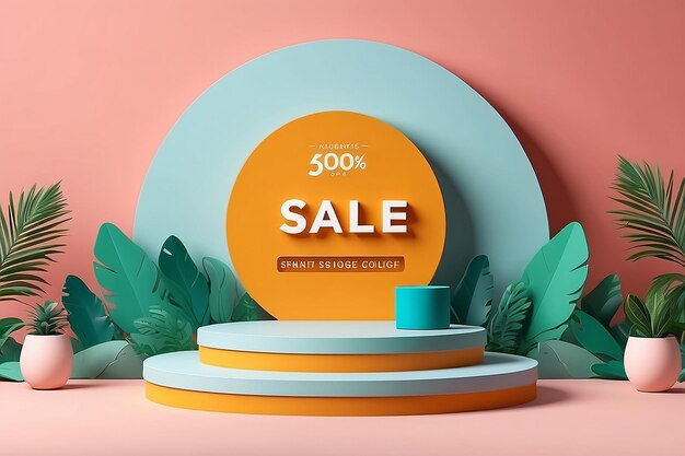 Summer sale design concept with podium stage for product display