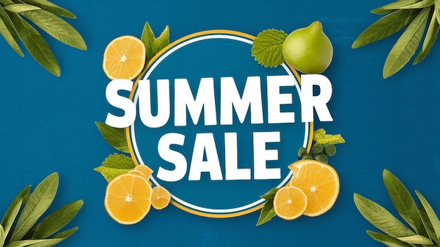 Photo summer sale promotion discount concept a sign for summer sale with lemons and limes