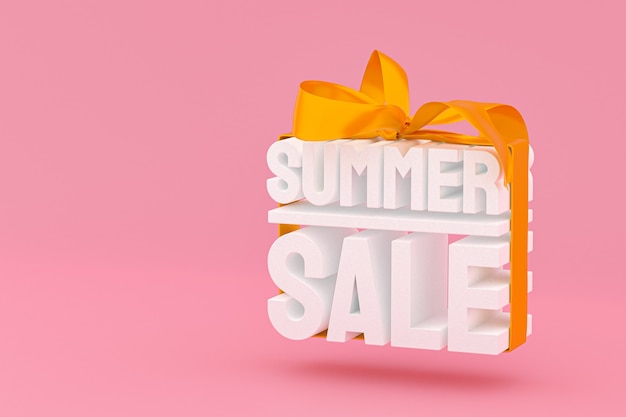 Summer sale with bow and ribbon 3d design render background