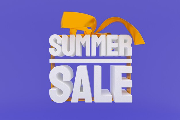 Summer sale with bow and ribbon 3d design render background