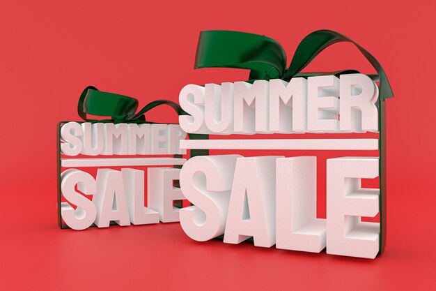 Summer sale with bow and ribbon 3d design render background