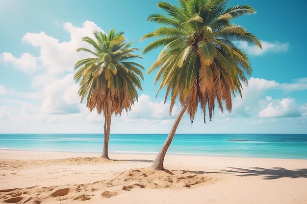 Summer sand beach with coconut palm tree on a clear day