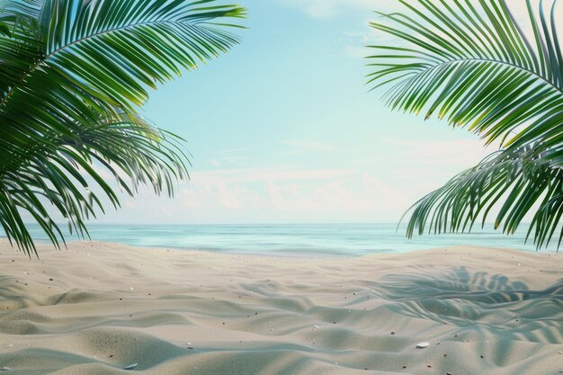 Summer sandy beach with palm trees free space for product placement