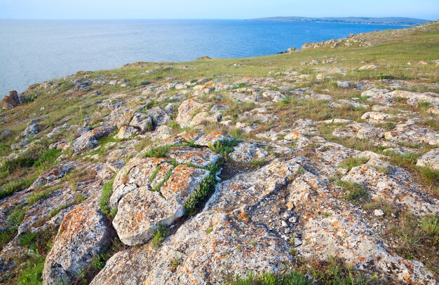 Летнее море и скалистое побережье (Казантипский заповедник, Крым, Украина).