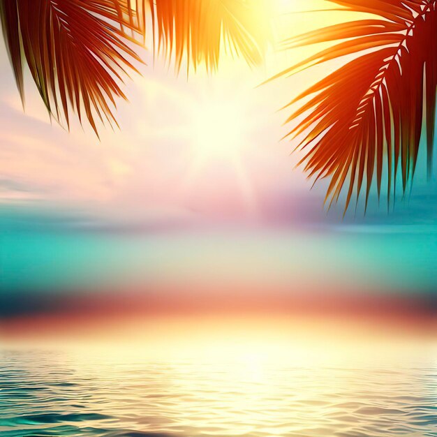 summer sea with leaves palm at sunset and copy space sky relaxing concept beautiful tropical background for travel landscape