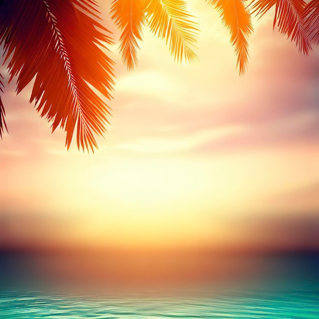 summer sea with leaves palm at sunset and copy space sky relaxing concept beautiful tropical background for travel landscape