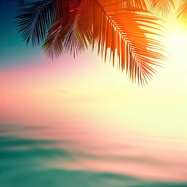 summer sea with leaves palm at sunset and copy space sky relaxing concept beautiful tropical background for travel landscape