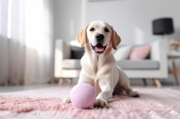 Summer Serenade Playful Canine Enjoying the Barbiecore Charm of a Scandinavian Interior