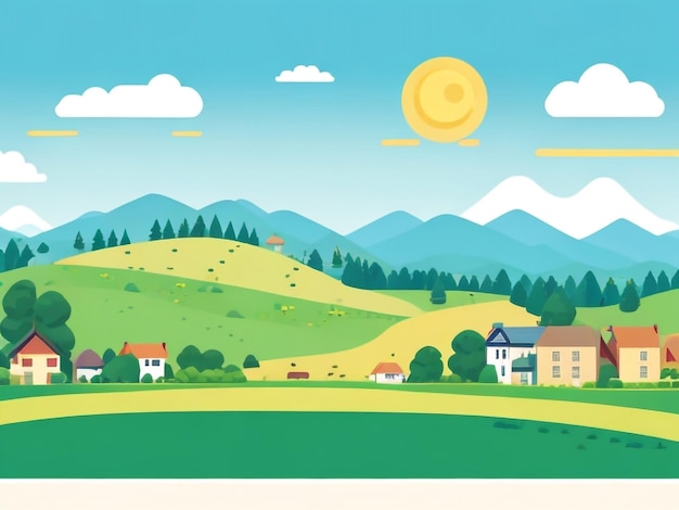 Summer Serenity Flat Landscape Illustration of Countryside