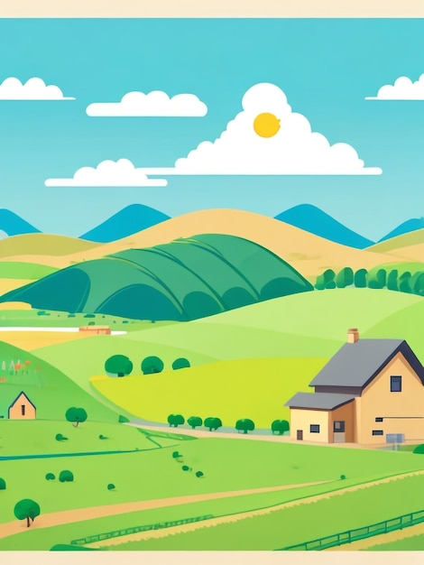 Summer Serenity Flat Landscape Illustration of Countryside