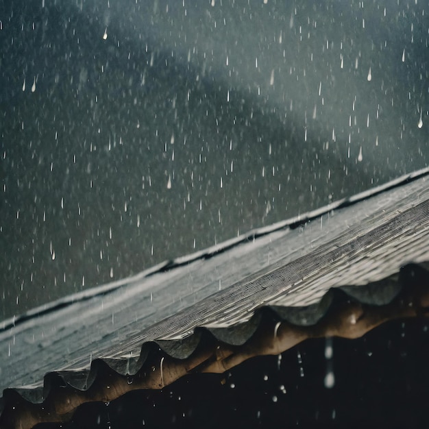 夏のシャワー 雨の滴が屋根から落ちる