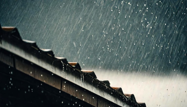 夏のシャワー 雨の滴が屋根から落ちる