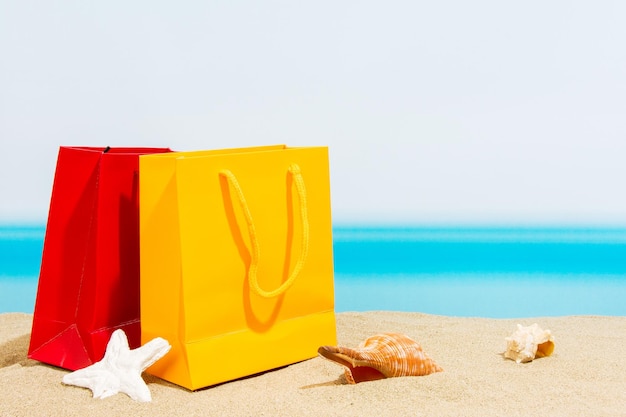 Summer signings bags on the beach