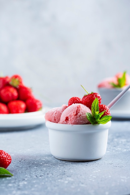 Summer sorbet with fresh strawberry