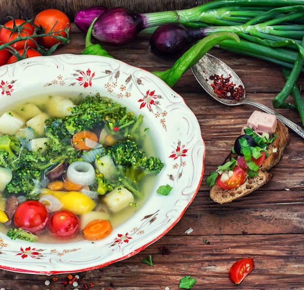 Summer soup with fresh vegetables