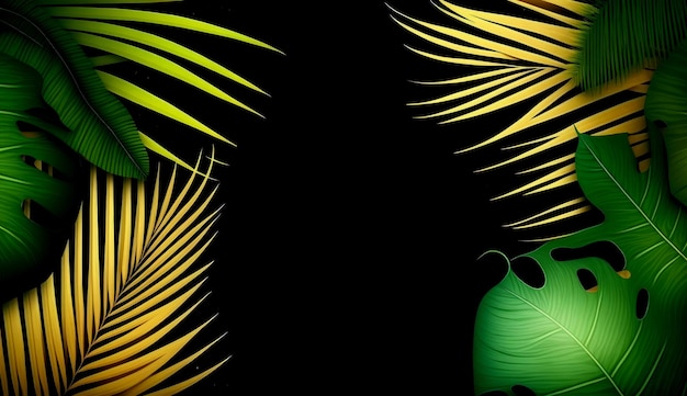 Летнее специальное предложение дизайн продажи с пальмовыми листьями на фоне рамки тропических растений