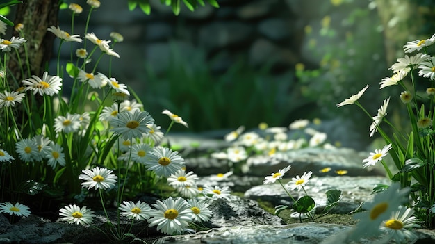 Summer or spring beautiful garden with daisy flowers