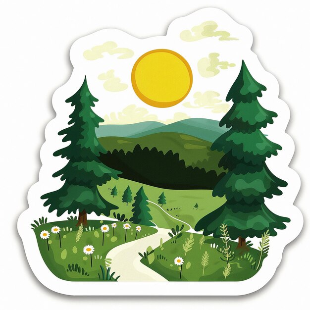 Photo summer stickers with forest field sky and hiking