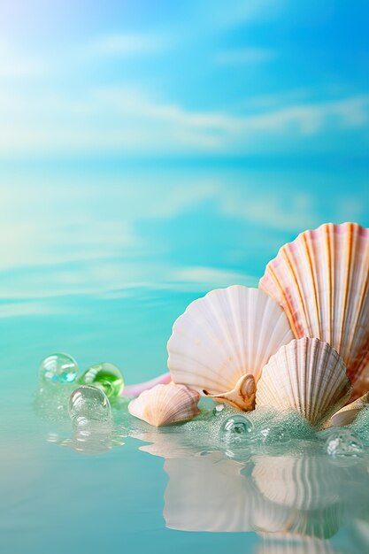 summer still life with shells on seawater