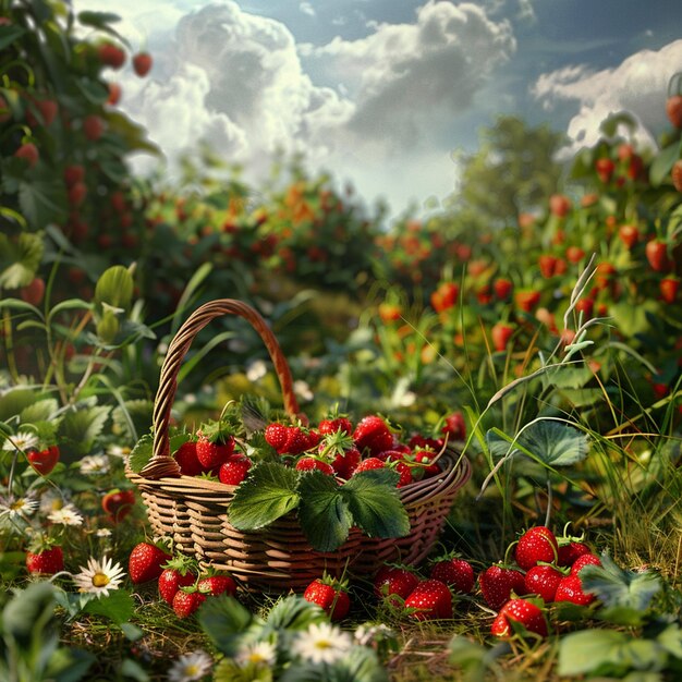 Photo summer strawberry picking fresh strawberries in a field seooptimized