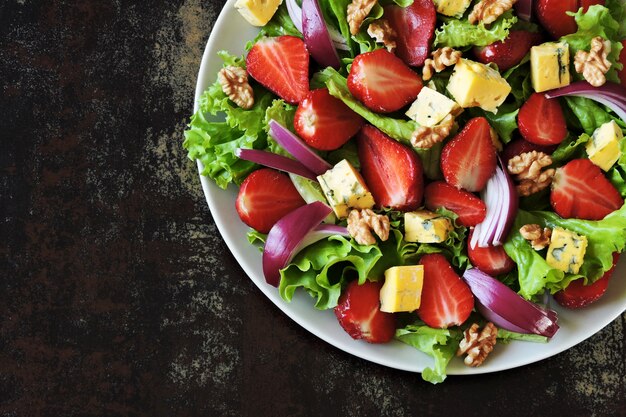 Summer strawberry salad with blue cheese. Keto Salad Keto diet.